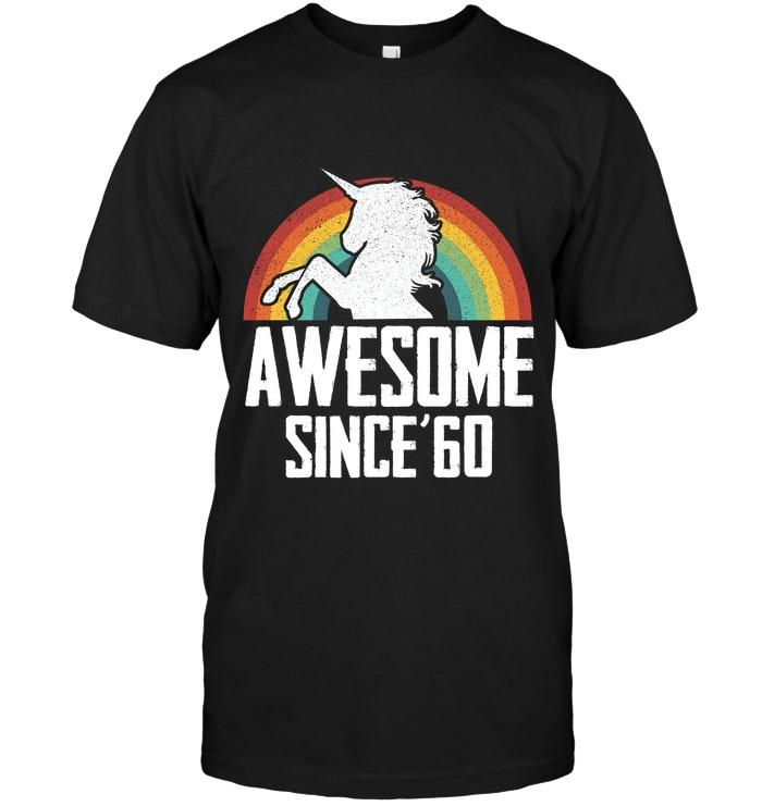Awesome Unicorn Since 60 Black T Shirt