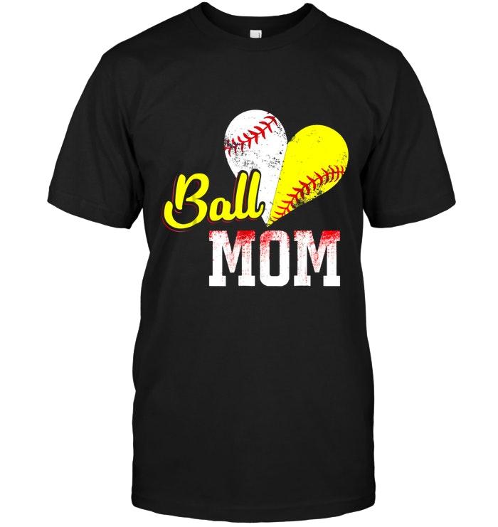 Ball Mom Softball Baseball Heart Black T Shirt