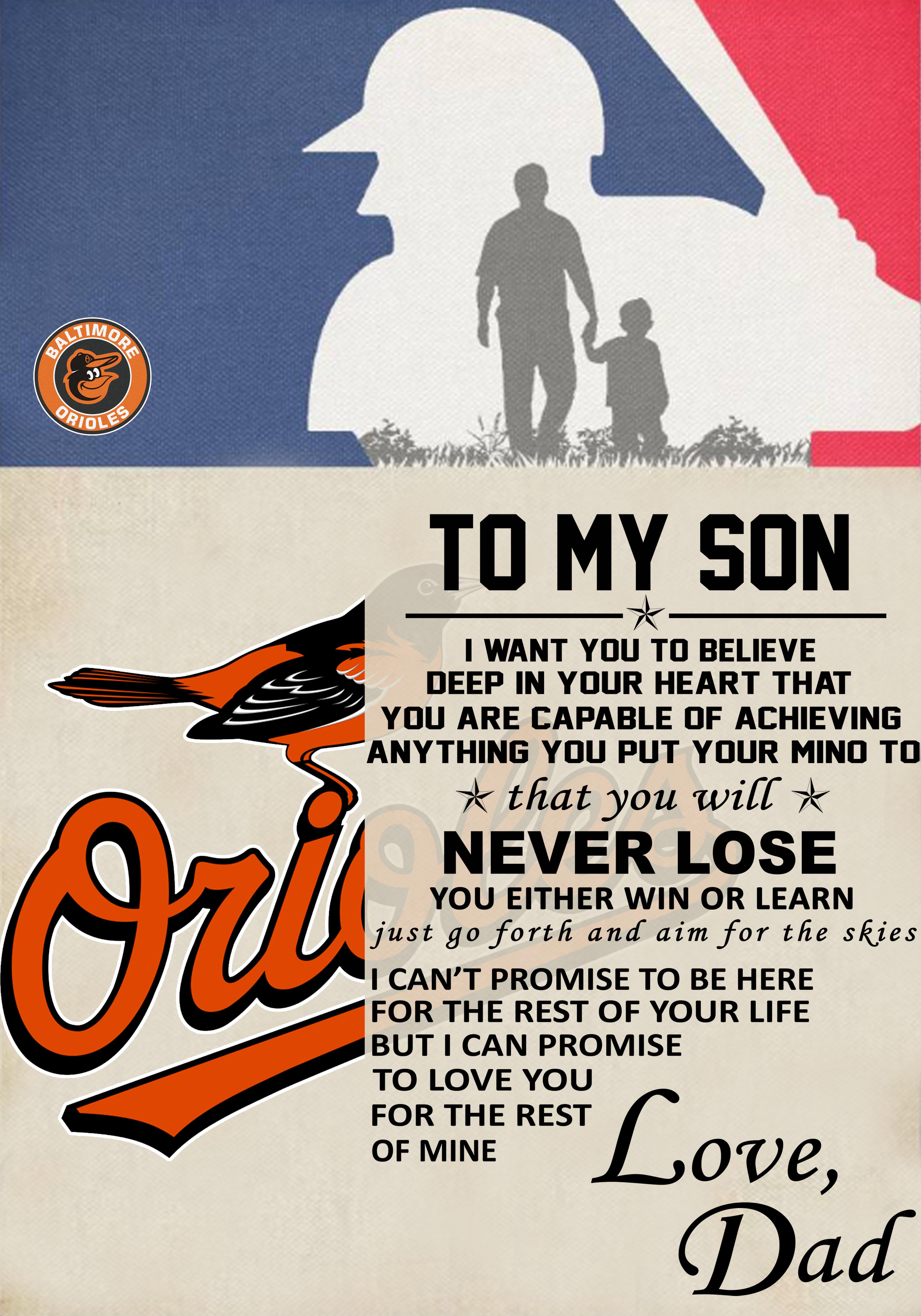 Baltimore Orioles Dad To Son American Flag You Never Lose Poster Canvas