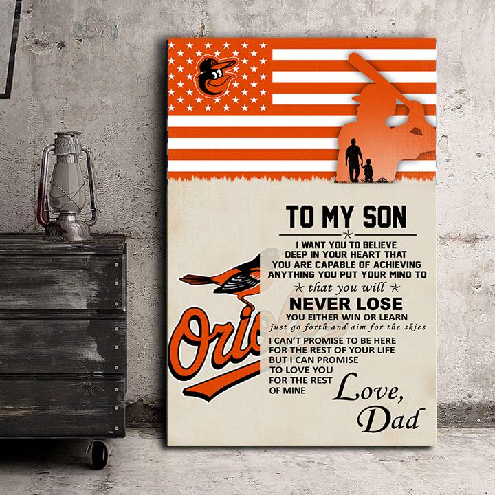Baltimore Orioles Dad To Son Never Lose You Either Win Or Learn Poster Canvas