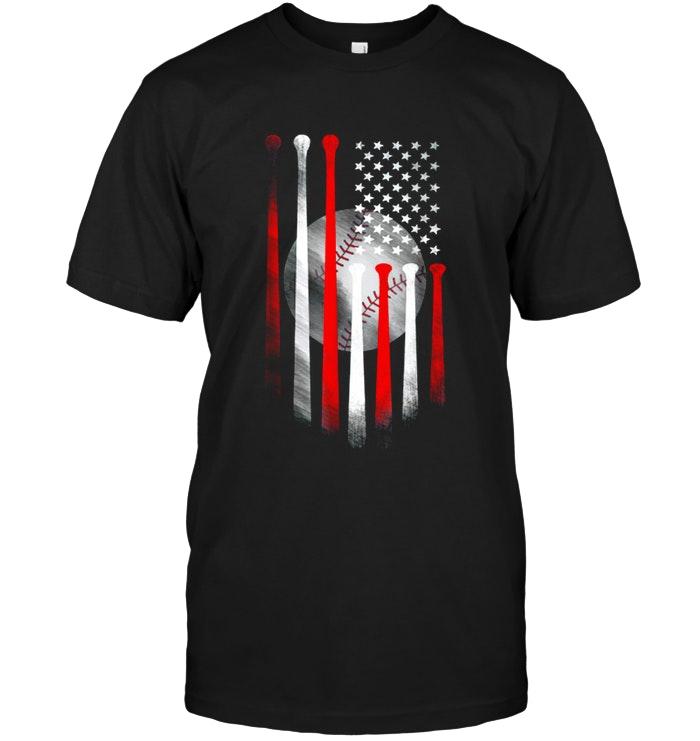 Baseball American Flag Vintage Black T Shirt