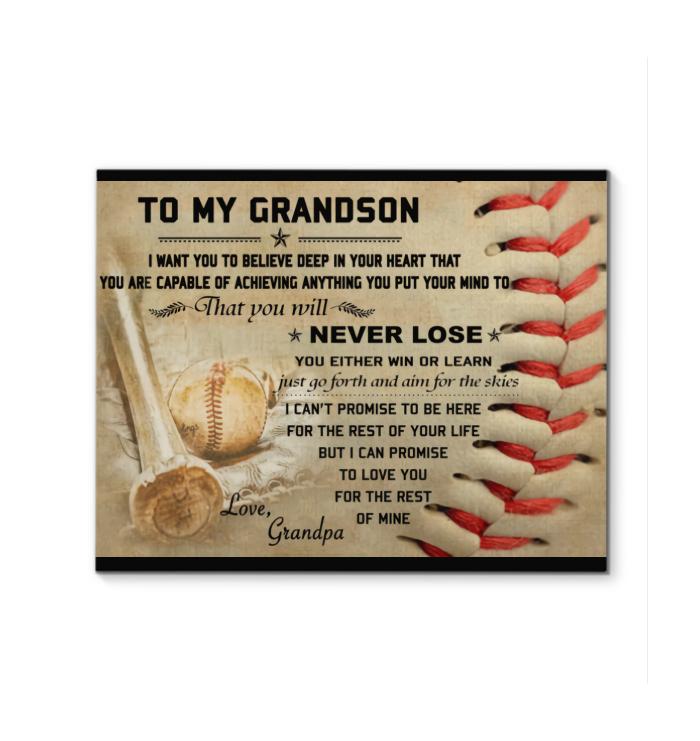 Baseball To Grandson Believe Deep In Your Heart Capable Of Achieving Anything In Mind Canvas