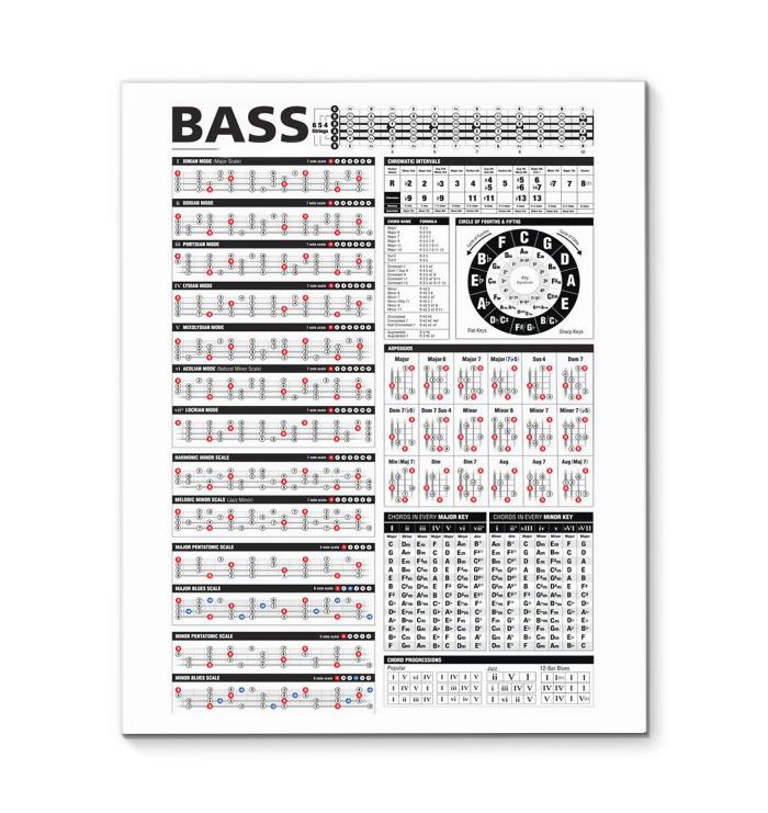 Bass Music Instruction Chords Cheat Sheet Canvas