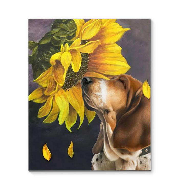 Basset Hound Sunflower Canvas