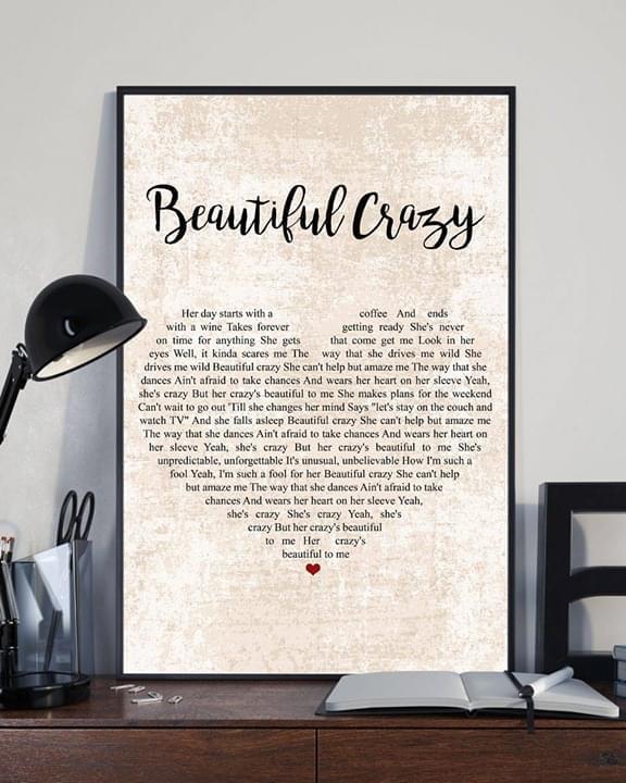 Beautiful Crazy Luke Combs Lyric Heart Typography Poster Canvas