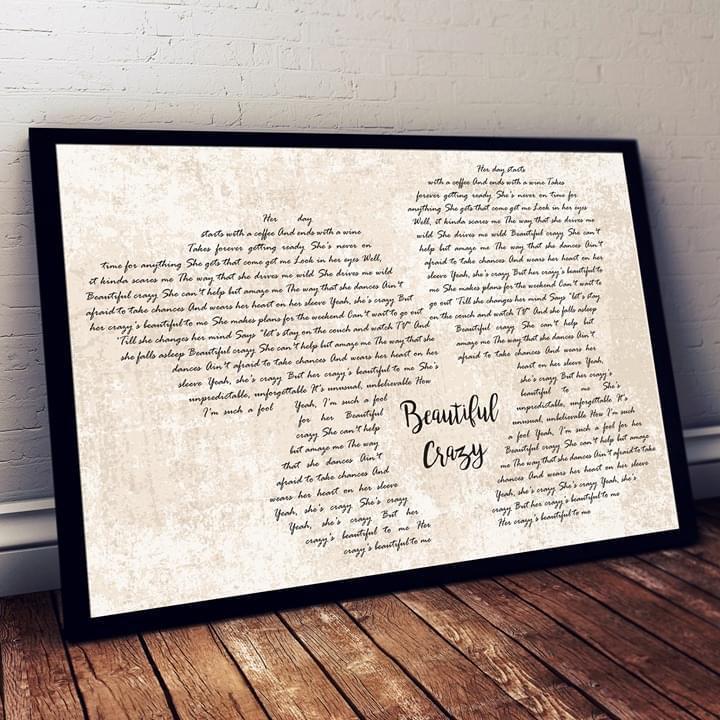 Beautiful Crazy Luke Combs Lyric Couple Typography Poster Canvas