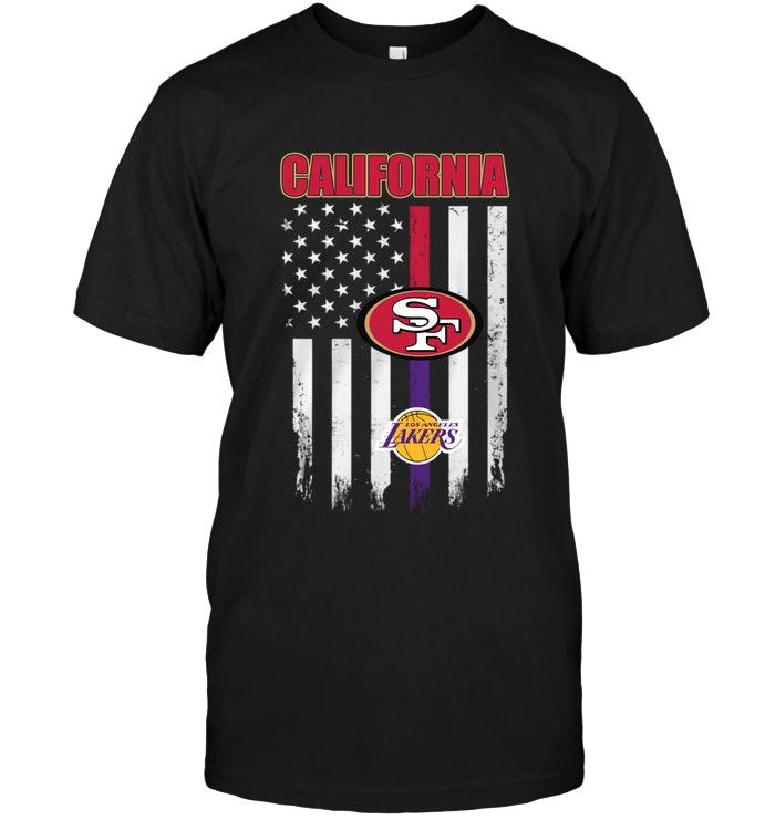 California San Francisco 49ers Los Angeles Lakers American Flag Shirt