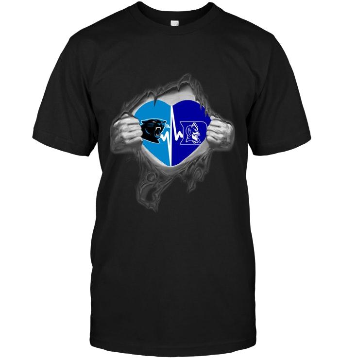 Carolina Panthers Duke Blue Devils Love Heartbeat Ripped Shirt