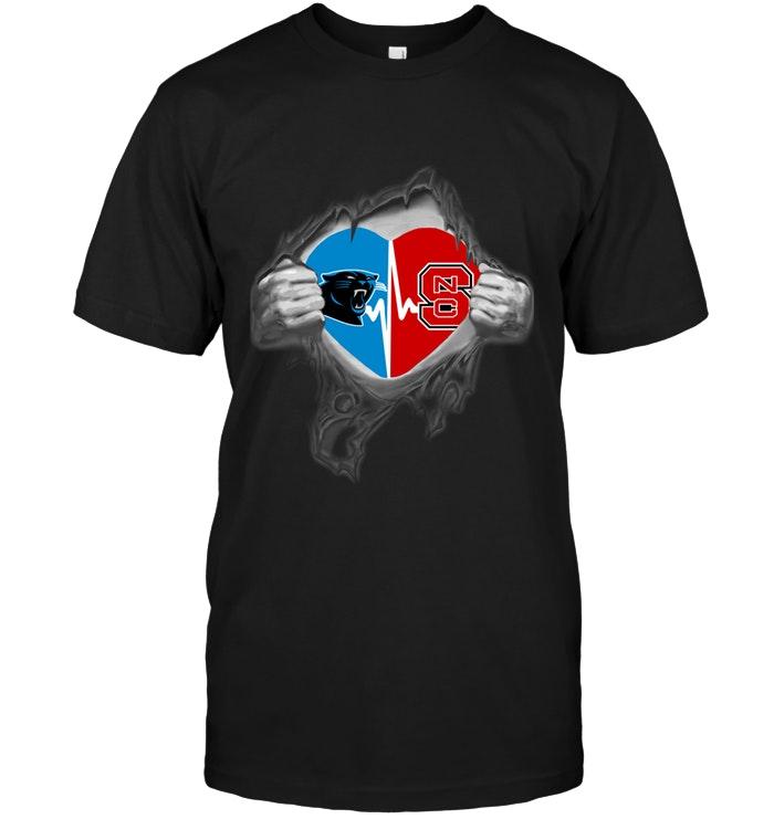 Carolina Panthers Nc State Wolfpack Love Heartbeat Ripped Shirt