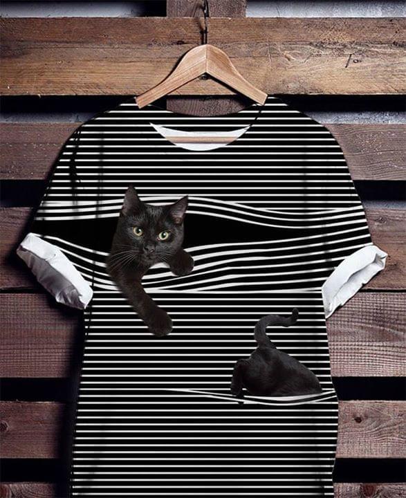 Cat White Line 3d Full Printed Shirt