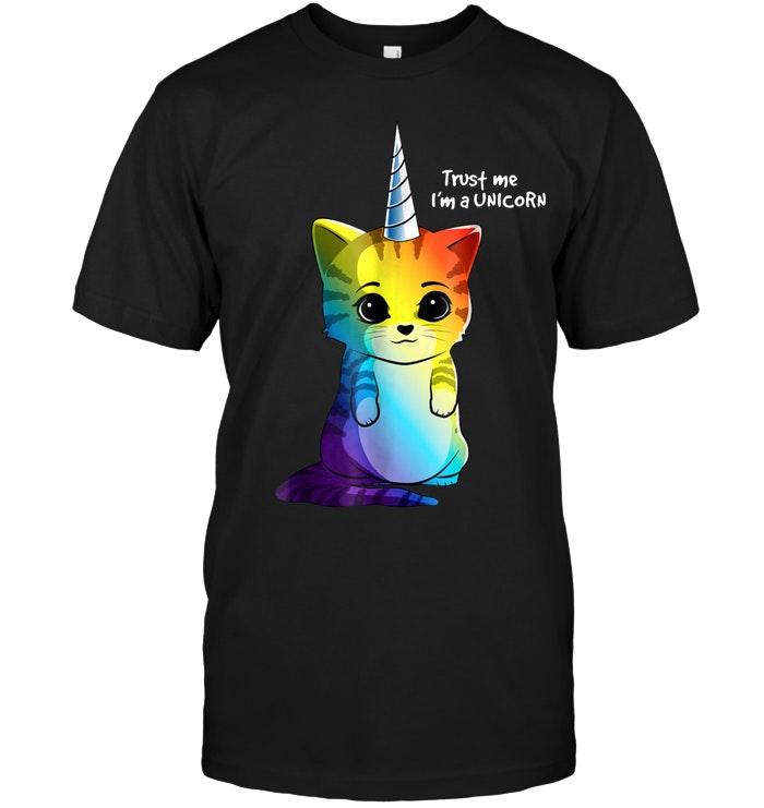Caticorn Cat Trust Me Im A Unicorn Black T Shirt