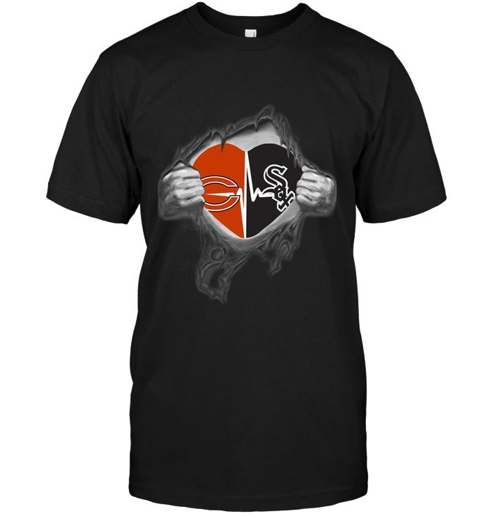 Chicago Bears Chicago White Sox Love Heartbeat Ripped Shirt