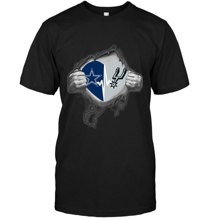 Dallas Cowboys San Antonio Spurs Love Heartbeat Ripped Shirt