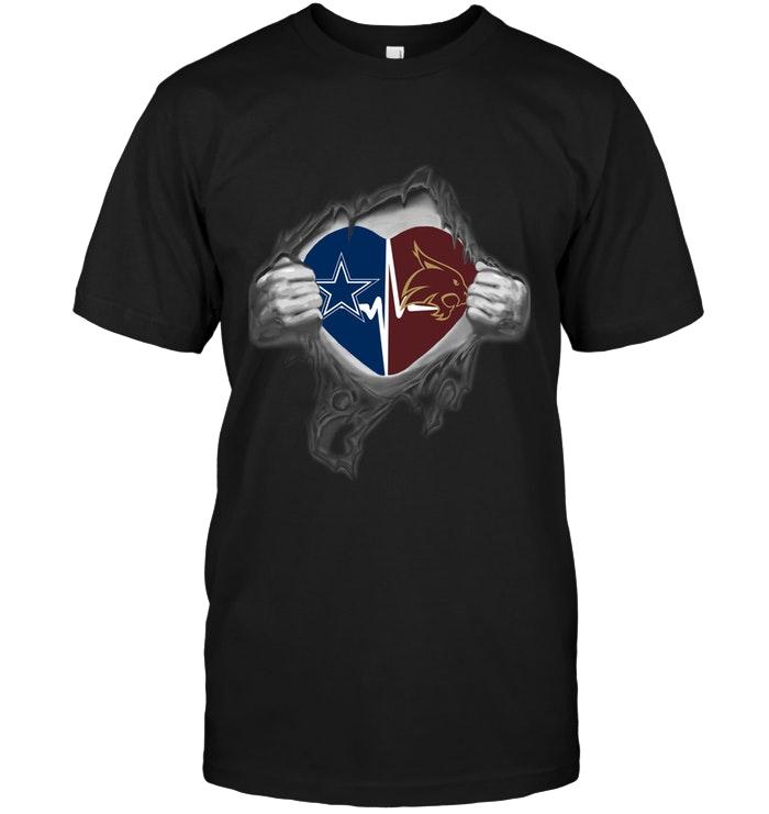 Dallas Cowboys Texas State Bobcats Love Heartbeat Ripped Shirt