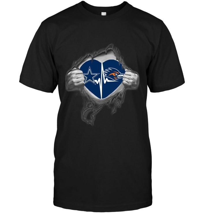 Dallas Cowboys Utsa Roadrunners Love Heartbeat Ripped Shirt