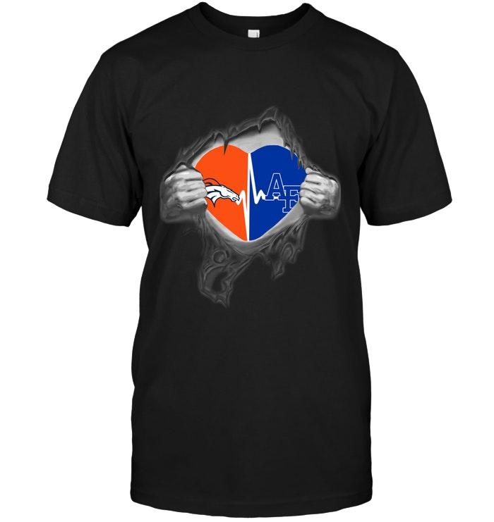 Denver Broncos Air Force Falcons Love Heartbeat Ripped Shirt