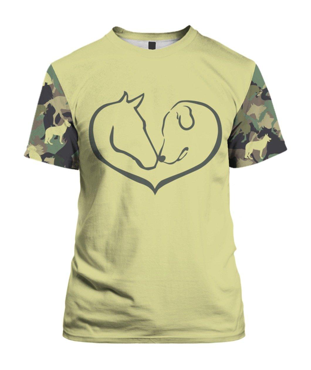 Easily Distracted By Horses And Dogs Heart Shape Camo 3d Full Printed Shirt