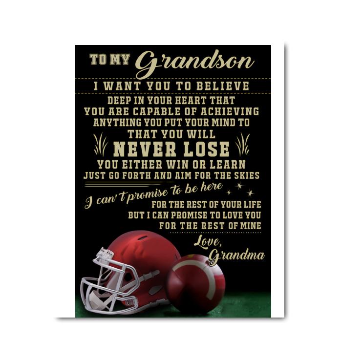 Football Grandma To Grandson You Never Lose You Either Win Or Learn Canvas
