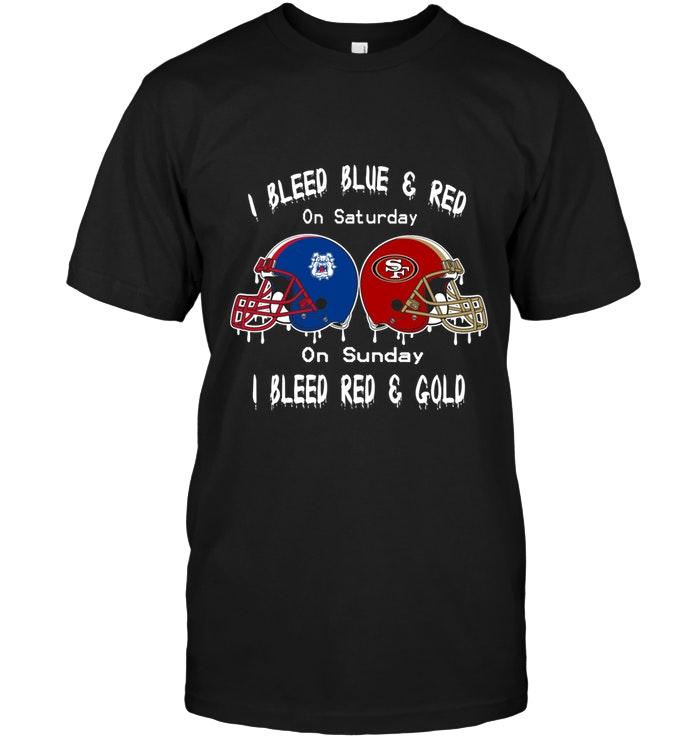 I Bleed Fresno State Bulldogs Blue & Red On Saturday Sunday I Bleed San Francisco 49ers Red & Gold Shirt
