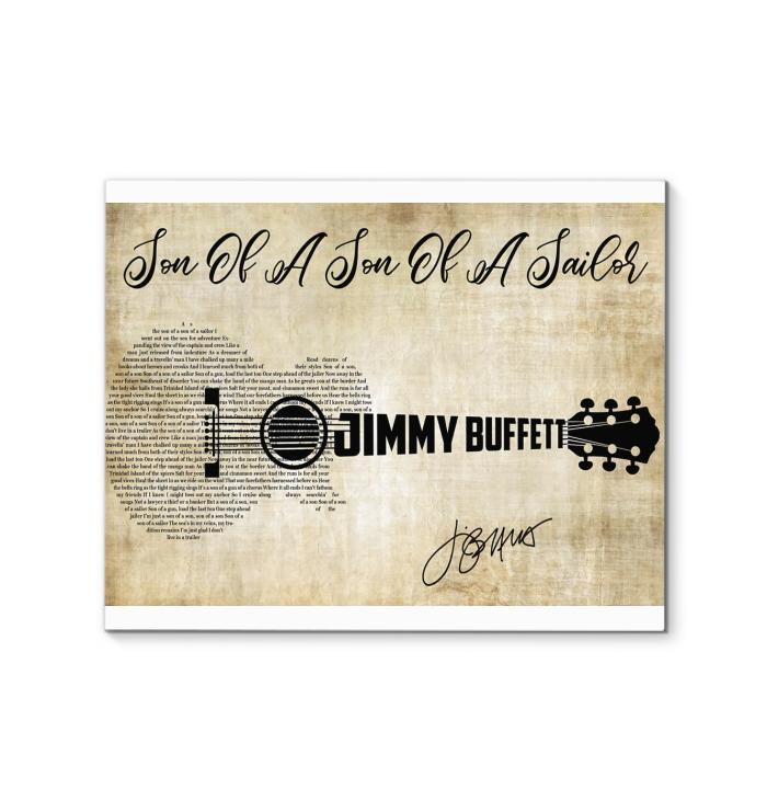 Jimmy Buffett Son Of A Son Of A Sailor Lyric Guitar Typography Signed Canvas