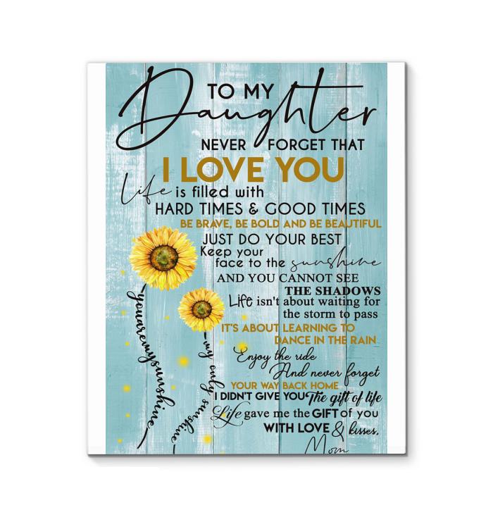 Mom To Daughter I Love You You Are My Sunshine Blue Painted Wood Layer Canvas