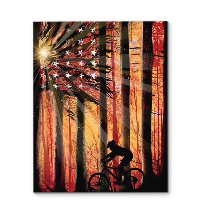 Mountain Biking Jungle Sunshine American Flag Canvas