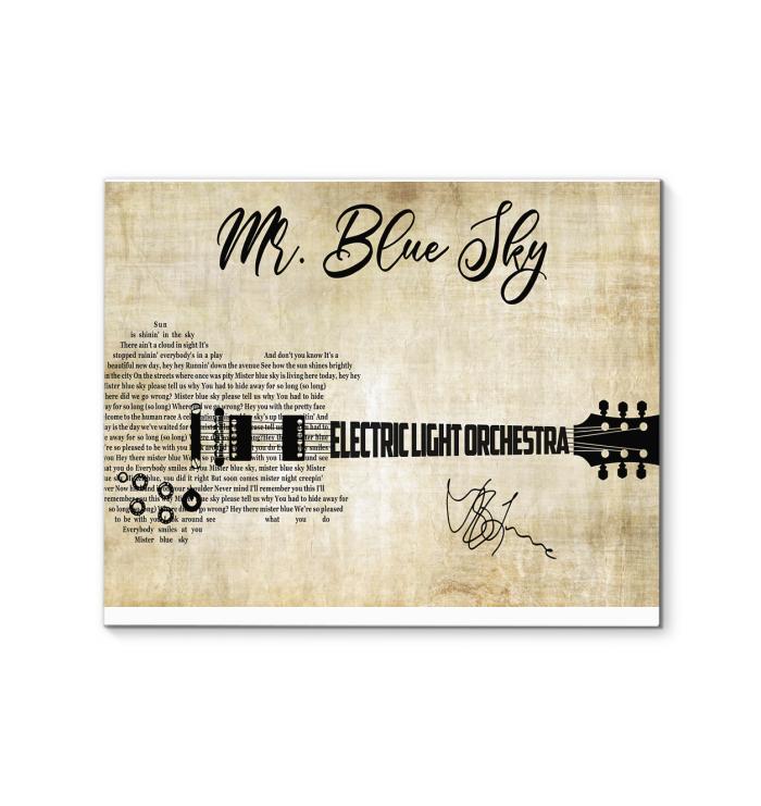 Mr Blue Sky Guitar Typography Electric Light Orchestra Canvas