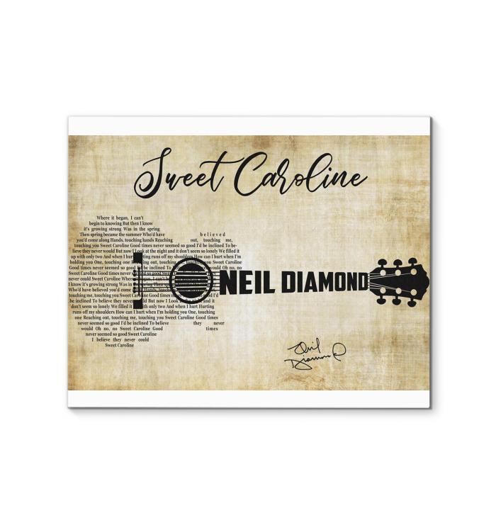 Neil Diamond Sweet Caroline Lyric Typography Guitar Signed Canvas
