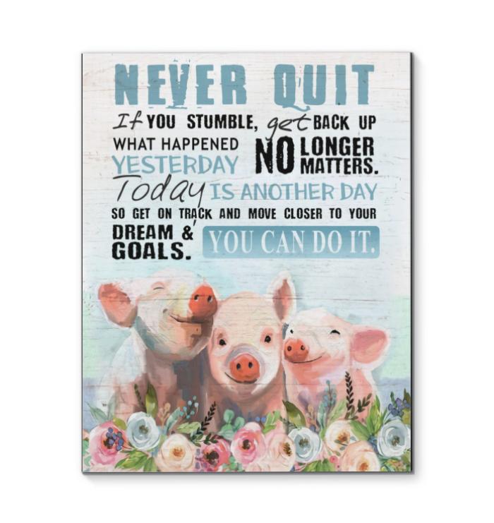 Never Quit You No Longer Matter Can Do It Pig White Canvas