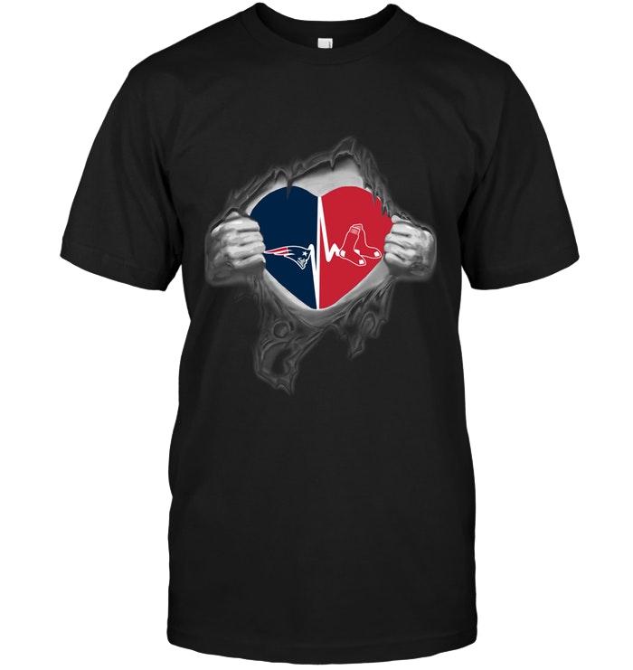 New England Patriots Boston Red Sox Love Heartbeat Ripped Shirt