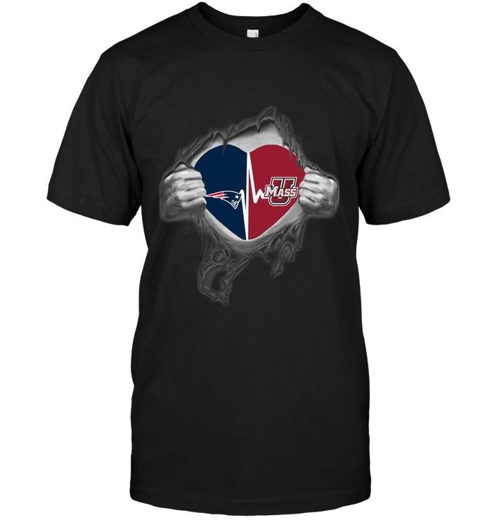New England Patriots Umass Minutemens Love Heartbeat Ripped Shirt