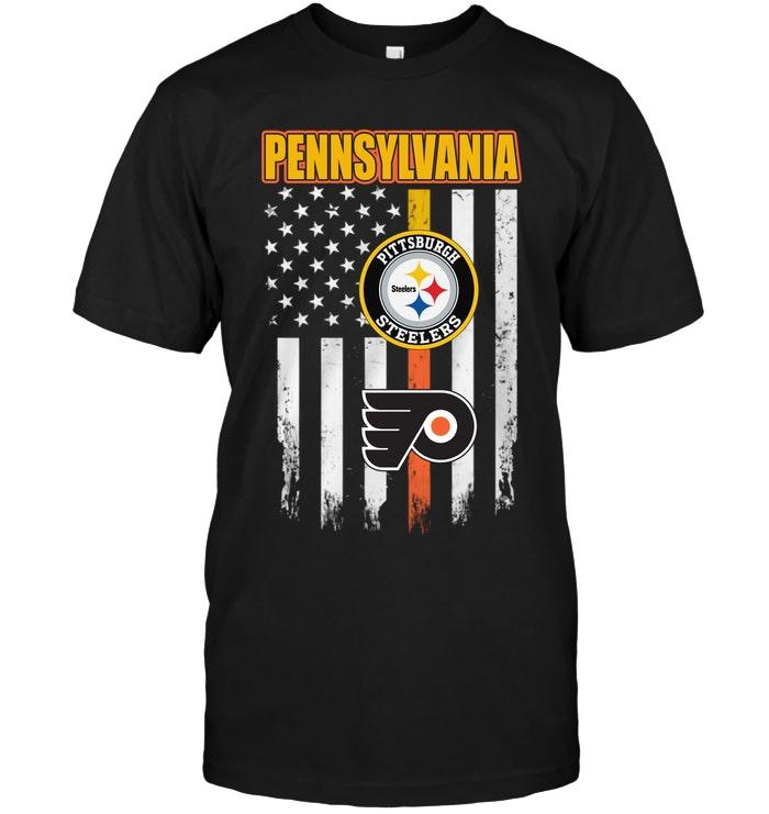 Pennsylvania Pittsburgh Steelers Philadelphia Flyers American Flag Shirt