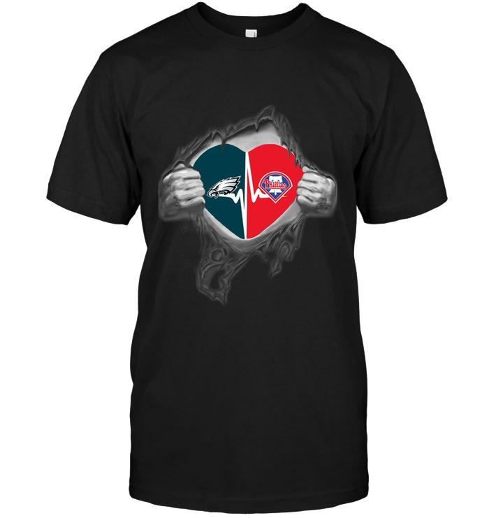 Philadelphia Eagles Philadelphia Phillies Love Heartbeat Ripped Shirt