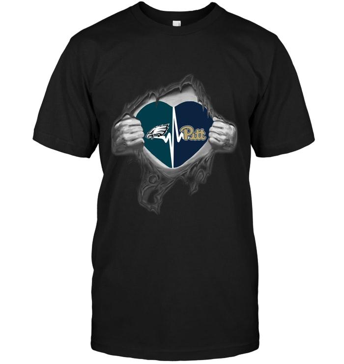 Philadelphia Eagles Pittsburgh Panthers Love Heartbeat Ripped Shirt
