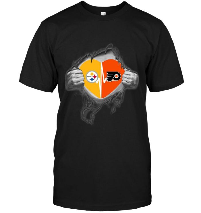 Pittsburgh Steelers Philadelphia Flyers Love Heartbeat Ripped Shirt
