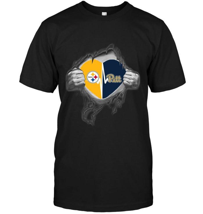 Pittsburgh Steelers Pittsburgh Panthers Love Heartbeat Ripped Shirt