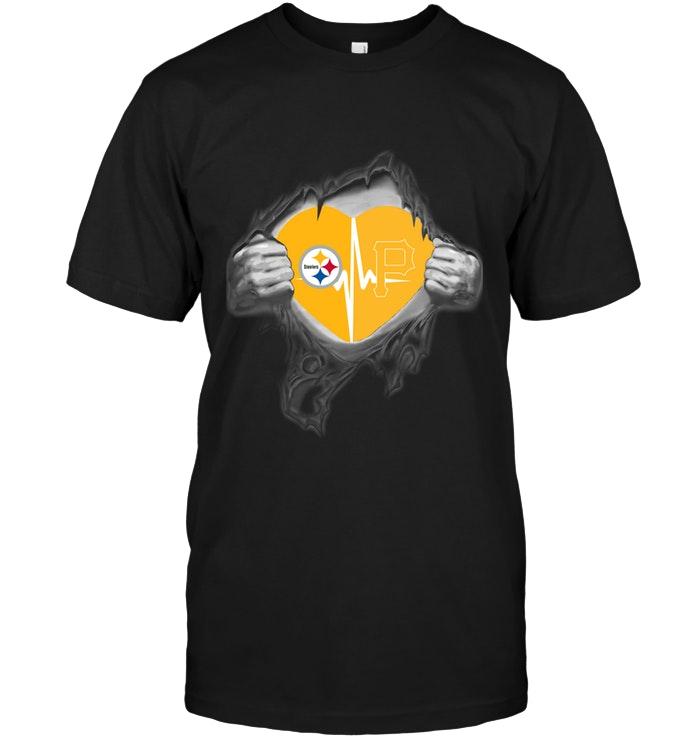 Pittsburgh Steelers Pittsburgh Pirates Love Heartbeat Ripped Shirt