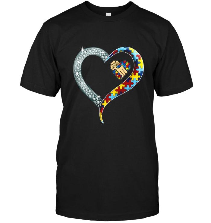 Proud Momma Of A Son With Autism Heart Black T Shirt