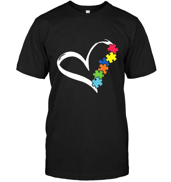 Puzzles Piece Of Heart Love Autism Black T Shirt