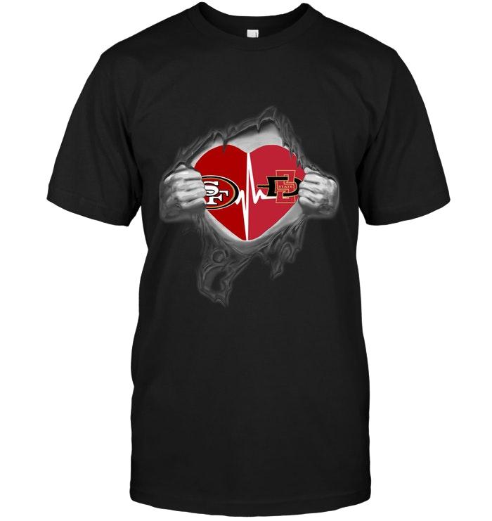 San Francisco 49ers San Diego State Aztecs Love Heartbeat Ripped Shirt