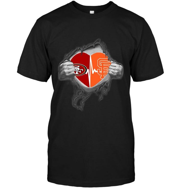 San Francisco 49ers San Francisco Giants Love Heartbeat Ripped Shirt