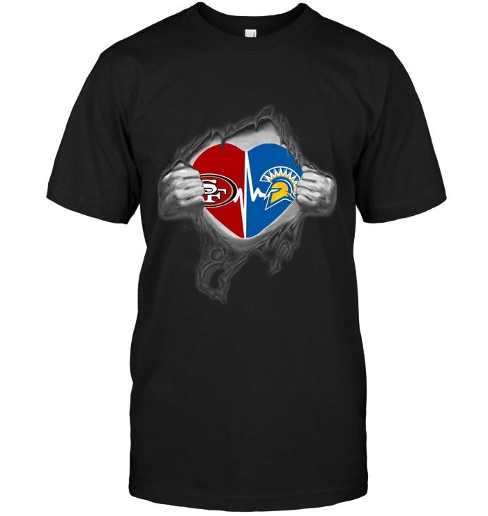 San Francisco 49ers San Jose State Spartans Love Heartbeat Ripped Shirt