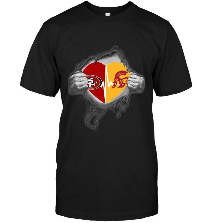 San Francisco 49ers Usc Trojans Love Heartbeat Ripped Shirt