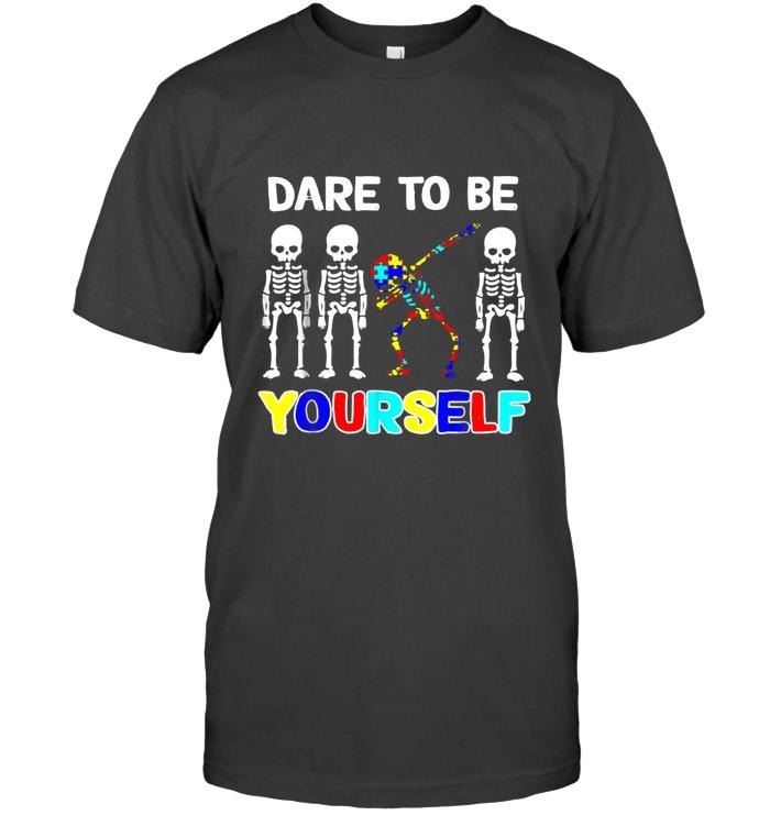 Sleketon Dabbing Autism Dare To Be Yourself Navy T Shirt