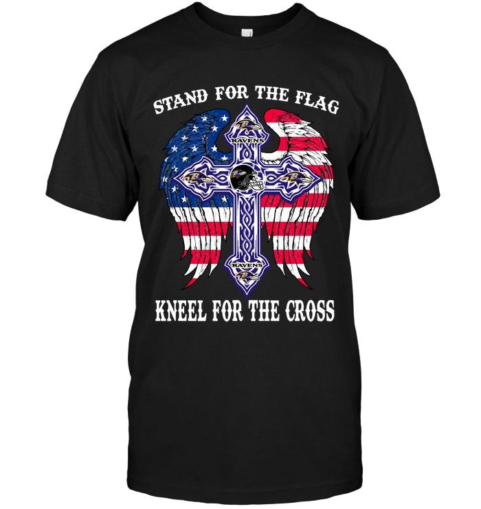Stand For Flag Kneel For Cross Baltimore Ravens Jesus Cross American Flag Wings Shirt