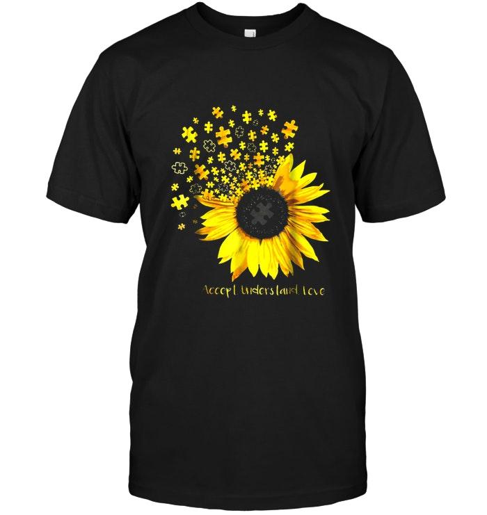Sunflower Accept Understand Love Autism Navy T Shirt New Style