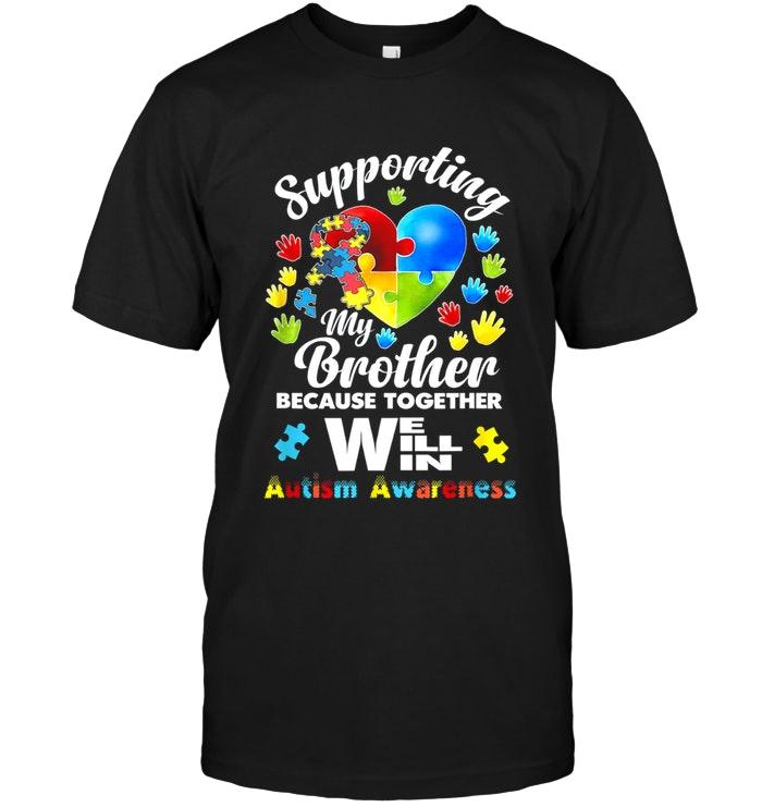 Supporting My Brother Puzzle Autism Black T Shirt