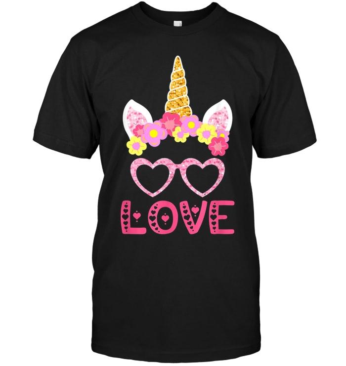 Unicorn Love Heart Black T Shirt