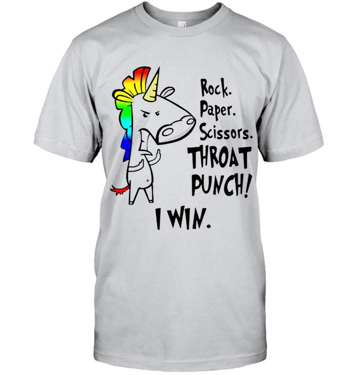 Unicorn Rock Paper Scissors Throat Punch I Win White T Shirt