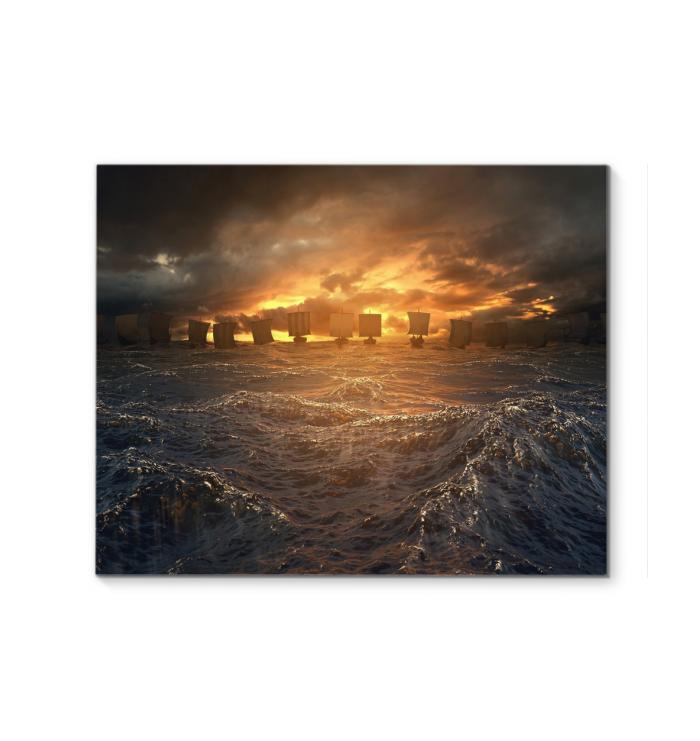 Viking Ships On Sea Dawn Canvas